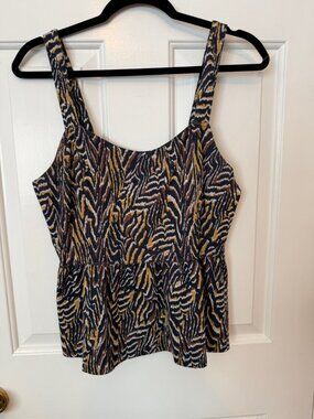 Anthropologie Textured Blue Animal Print Tank - Size Med